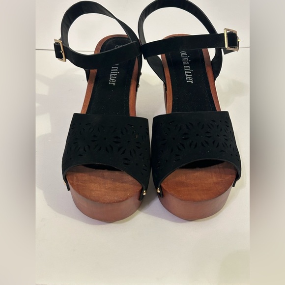 Olivia Miller Wedge Out Womens 9 Black Chunky Block Studded Open Toe - Picture 7 of 10